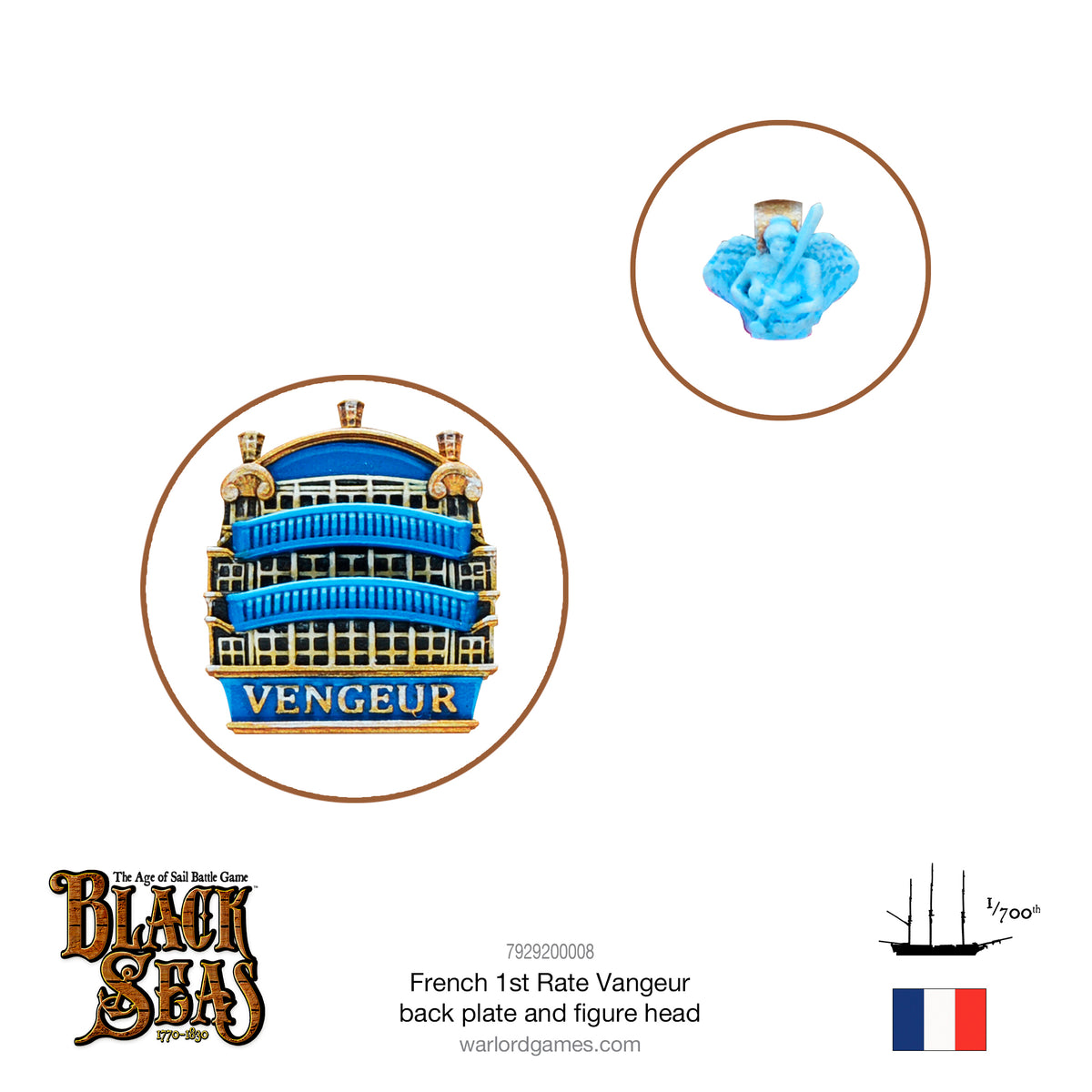 French 1st rate Vengeur back plate and figure head