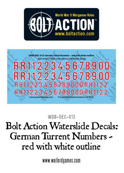Bolt Action German Turret numbers - red with white outline decal sheet