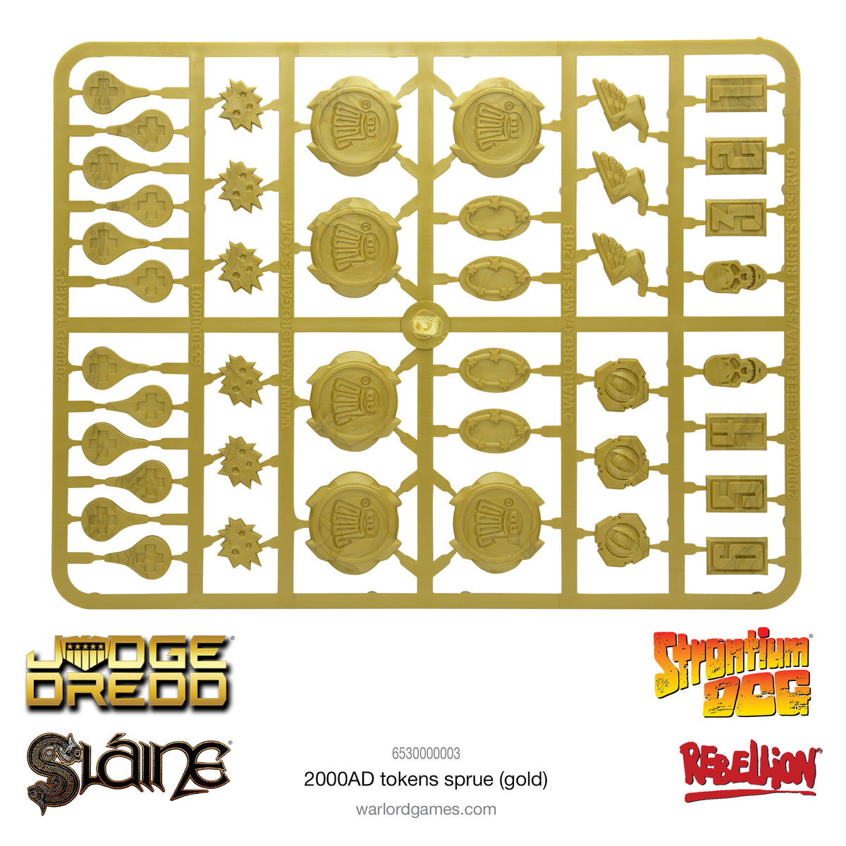 Plastic 2000AD tokens sprue Gold