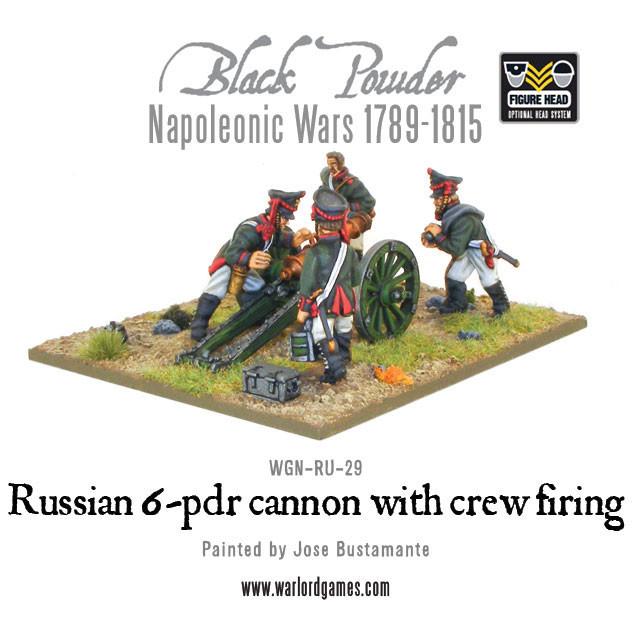 Napoleonic Russian 6 pdr cannon 1809-1815 with crew firing